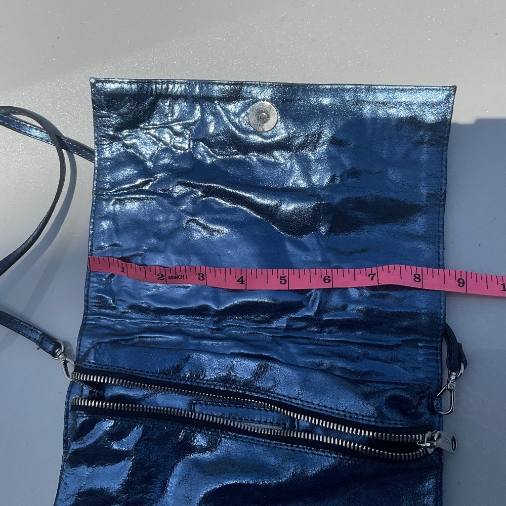 Italian made Zilla handbag 100% calf leather Metallic Blue - Picture 7 of 15